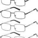HIGHLIKE Reading Glasses Men, Metal Stainless Flex Readers with Soft Cases, Clear Lens Blue Light Glasses (4 Pack: 2 Black, 2 Gunmetal)