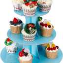 YLDW Cupcake Stand 2Pcs, 3-Tier Cupcake Stand Display, Cardboard Cup Cake Tower Stand, Disposable Dessert Stand for Birthday Tea Party Baby Shower Treat Decorations, Baby Blue
