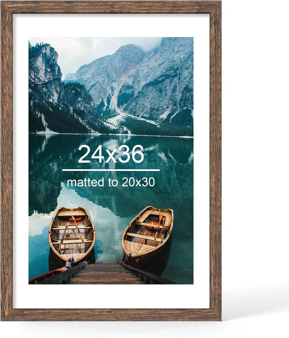 Hongkee 24x36 Picture Frame, Rustic Brown Wood Style, Wall Mounting