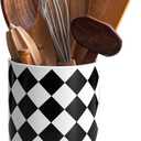 Kitchen Utensil Holder for Countertop 6.4" Ceramic Utensil Holder Deep and StableKitchen Utensil OrganizerModern Checkered Utensil Holder for Decor