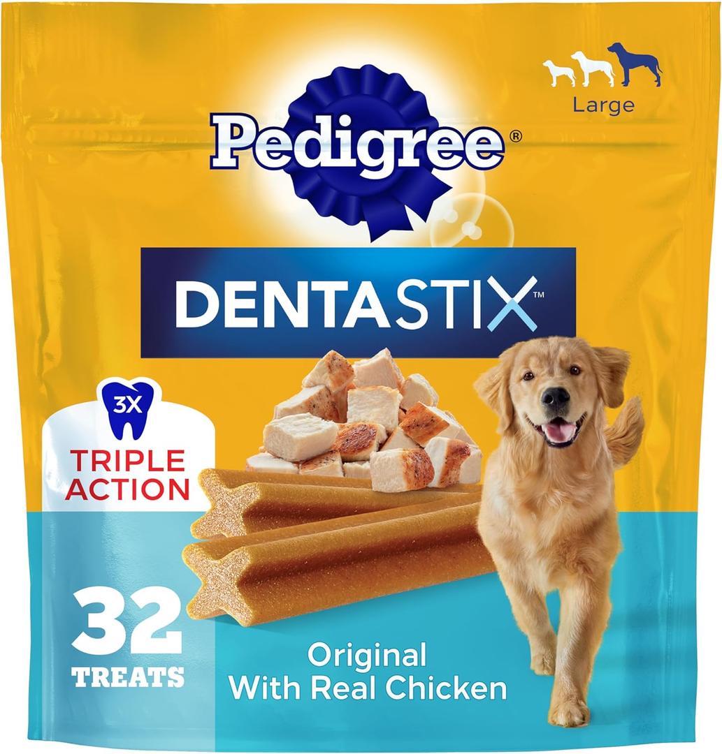 Pedigree Dentastix Large Dog Treats, Original Flavor with Real Chicken, 1.66 lb. Bag (32 Treats Total), Best  By 04/30/2026