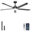 Ohniyou 60'' Ceiling Fan with Lights, Industrial Ceiling Fan with 5 Aluminum Blades, App/Remote Controlled, Dimmable, for Outdoor Patio, Living Room, Black