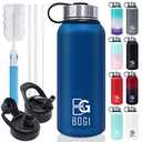 BOGI Insulated Water Bottle 32 oz, Double Wall Vacuum Stainless Steel Water Bottle with Straw and 3 Lids, Sweat-Proof Wide Mouth Metal Water Bottle Keeps Hot or Cold for Sports Gym Office (Dark Blue)