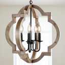 Farmhouse Chandelier for Dining Room, 21.7" Handmade Wood & Iron Rustic Pendant Light Fixture, Adjustable Chain for Kitchen Island, Foyer, Hallway, Entryway (4-Light, E12 Bulb Compatible)