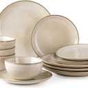 GBHOME Ceramic Dinnerware Sets for 4, 12 Pieces Stoneware Plates and Bowls Sets, Reactive Glaze Dishes -Scratch Resistant, Dishwasher&Microwave Safe-Cappuccino