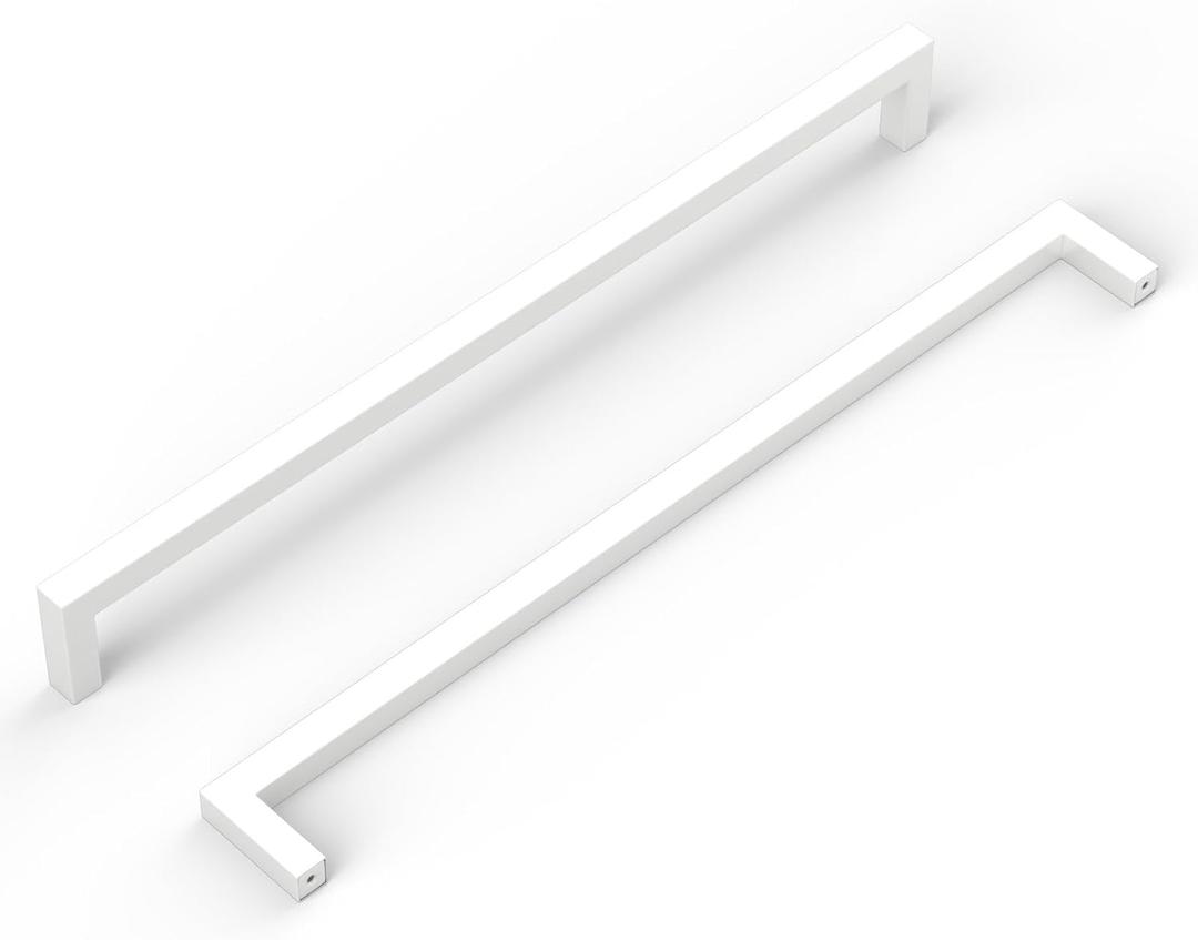 goldenwarm 5 Pack White Cabinet Pulls 10 Inch Cabinet Handles Kitchen Drawer Handles White Drawer Pulls Square Bar Hardware Stainless Steel Dresser Hardware for Cupboard Bathroom (10in Hole Centers)