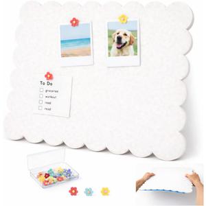 Scalloped Felt Bulletin Board 24x18 in, Thick PET Felt Pin Board, Heat-Pressed Flat, Self-Adhesive Mount, Push Pin Friendly Photo/Card Display for Home, Office, Crafts, Planning, Jewelry (Oatmeal)