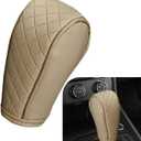 Car Gear Shift Cover, Upgraded Leather Shift Knob Cover, Anti-Slip Breathable Automotive Gear Shifter Decoration Protector, Universal for Most Cars SUVs Trucks (Beige)