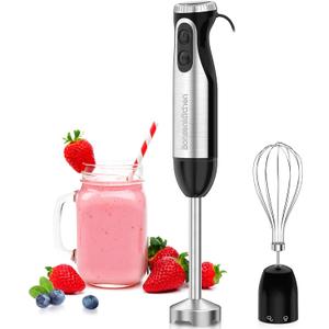 Bonsenkitchen Immersion Handheld Blender with Whisk, 20-Speed & Turbo Mode Hand Blender Stick 500W, 304 Stainless Steel Hand Blender for Soup, Smoothie, Puree, Baby Food (2-in-1)