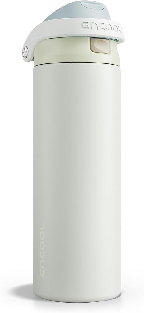 ENCOOL Leakproof Insulated Water Bottle with Straw Dual-Sip Water Bottle Bag-Safe Design for Work, Commute & Gym  Keeps Drinks Cold All Day, 24 oz, Cloud-Hill White