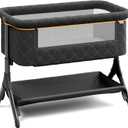 Pamo babe Bedside Bassinet for Baby, 3-in-1 Foldable Travel Bassinet with Wheels, Portable Baby Bassinet Adjustable Height, Storage Bag, Baby Bedside Sleeper Ideal Gift for Newborn Parents (Grey), 37"L x 21"W x 31"H