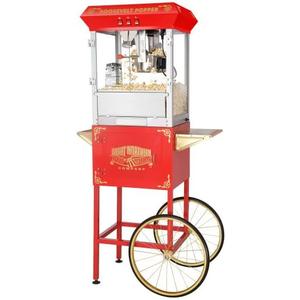 Popcorn Machine with Cart  8oz Popper with Stainless-steel Kettle, Heated Warming Deck, and Old Maids Drawer by Great Northern Popcorn (Red)
