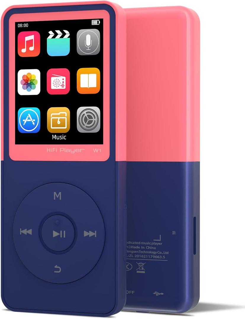 MP3 Player with Bluetooth  Portable Bluetooth Mp3 Music Player,EQ,Breakpoint Play,Shuffle/Repeat,Music by Artist/Album/Style,FM Radio,Recorder,E-Book,SD Card Slot (Pink,64GB)