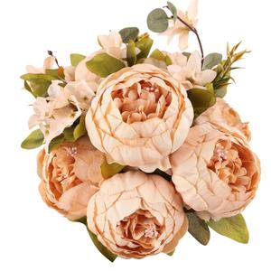 Duovlo Artificial Peony Silk Flowers Fake Flowers Vintage Wedding Home Decoration,Pack of 1 (Light Champagne)