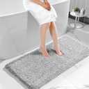 Yimobra Luxury Bathroom Rugs, Fluffy Bath Mats, Non Slip, Water Absorbent Microfiber, Machine Washable, Plush Runner Shower Rugs, Thick Matts for Bathroom Floor&Tub, 60"x 24", Light Gray and White