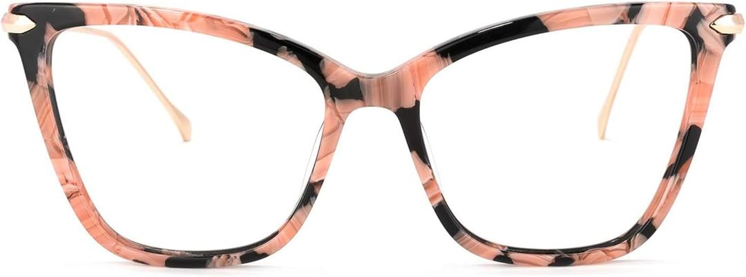 Zeelool Oversized Blue Light Blocking Glasses for Women, Butterfly Glasses Frame Eyeglasses with Clear Lenses Hilary FX0206 (Fx0206-01 Pink Floral)