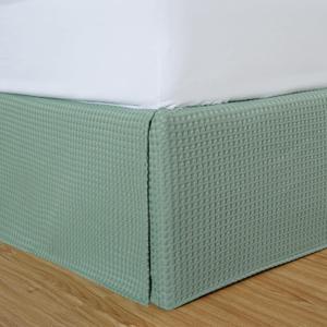 Chezmoi Collection Pleated Waffle Weave Bed Skirt, Tailored Dust Ruffle Easy Fit 16-Inch Drop, Machine Washable (California King - 16" Drop, Sage Green)