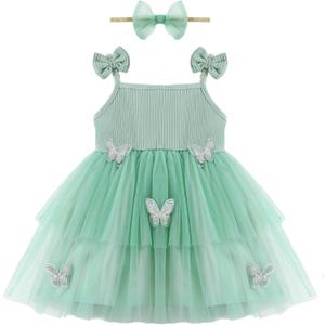 Toddler Baby Girl Dress Summer Sleeveless Cake Smash Tutu Dress Birthday Princess Party Photo Shoot Outfit 3M-4T (Green)
