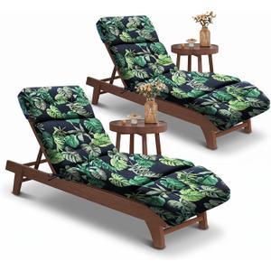 EverPine 2 Pack Chaise Lounge Chair Cushion 74.4 x 22.8 x 4.7 Inche, Patio Lounge Chair Replacement Cushion with Ties, Thick Cotton Pool Recliner Cushion for Outdoor Furniture (Green Leaves), Standard