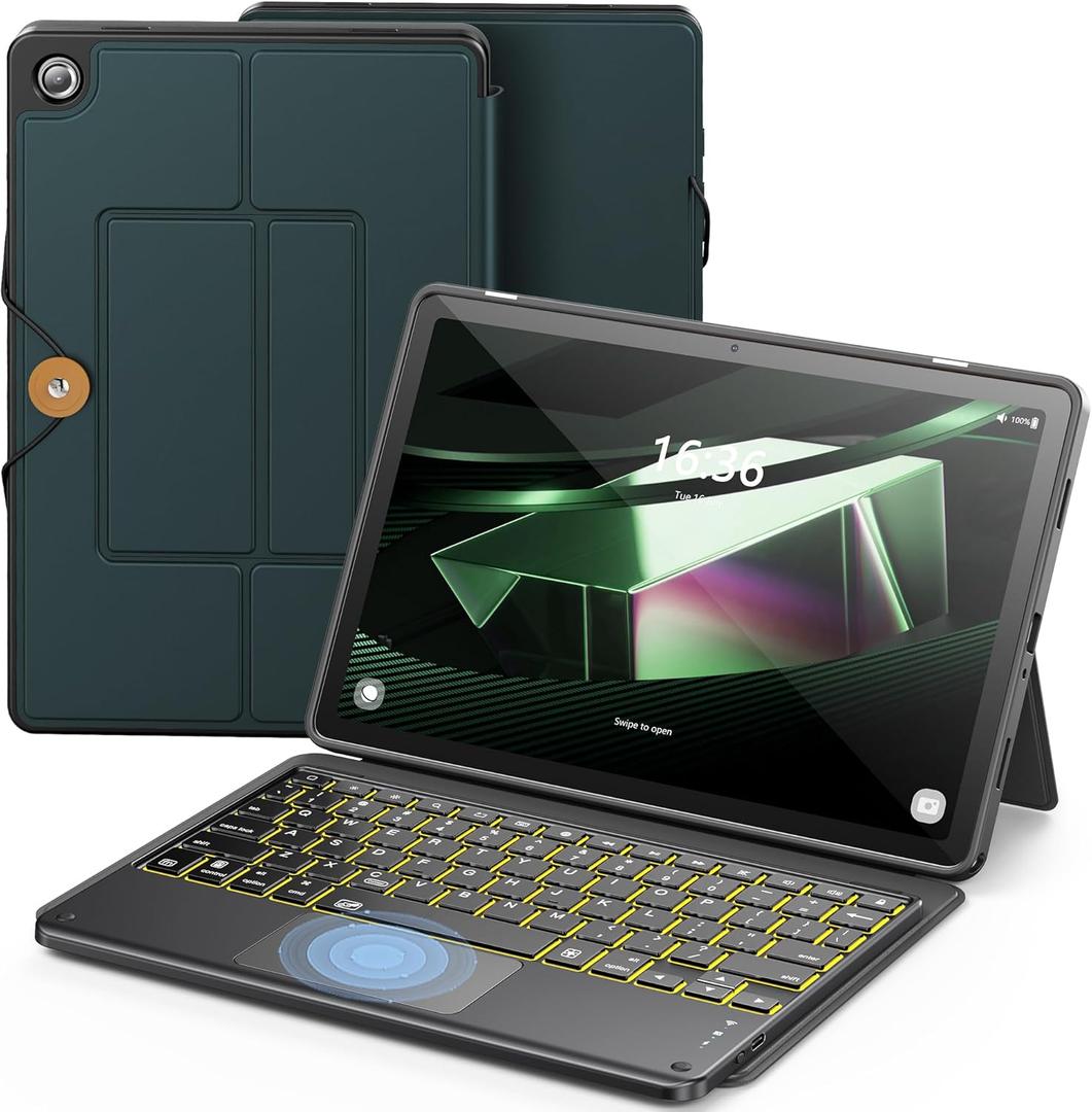 INFILAND Keyboard Case for Samsung Galaxy Tab A9+/A9 Plus with 7-Color Backlight & High Precision Trackpad, Slim and Portable Detachable Folder Style Keyboard Case for Tab A9+ 11 inch,Midnight Green