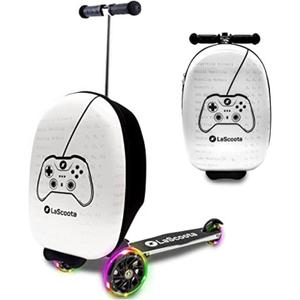 Lascoota Foldable Ride-On Suitcase - Lightweight Luggage with Easy-Glide Wheels - LED Lights for Kid Suitcase - Foldable Luggage Converts to Ride-On - Video Game, Unisex Child, 12.75 x 20.6 x 10.6 in