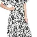 Women's Summer Leopard Print Casual Dress - Shirt Collar V-Neck Short Sleeve Flowy A-Line Dress (White)