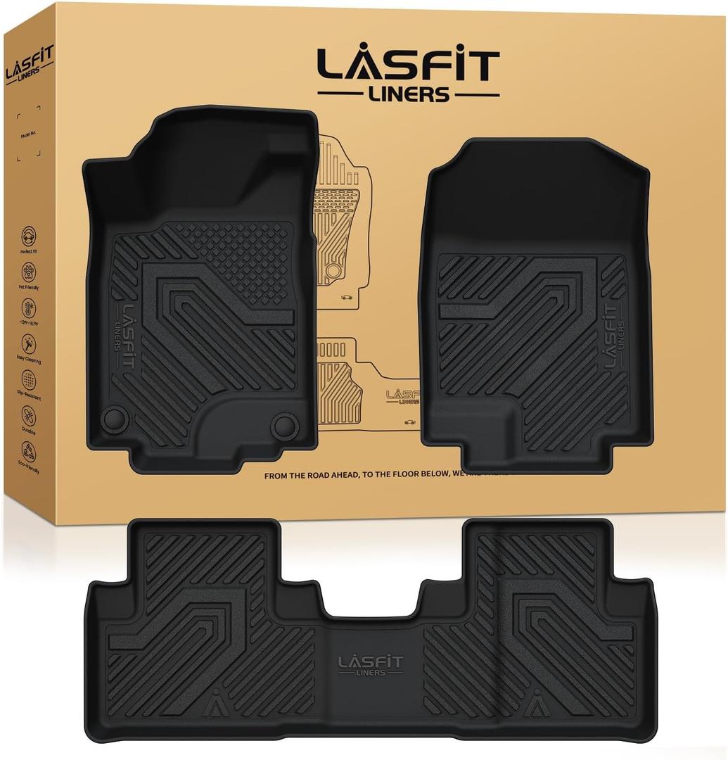 LASFIT Floor Mats for Honda CR-V 2016 2015 2014 2013 2012 EX & LX & SE, Custom Fit All Weather Protection TPE Floor Liner,1st & 2nd Row, Black (Not Fit EX-L & Touring)