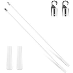Bokon 2 Pieces White Fiberglass Blind Wand Vertical Blinds Stick Replacement with Hook and Handle for Window Opener Accessory(48 Inch)