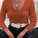 LUXVEER Women's V Neck Scalloped Sweaters Long Sleeve Ligheweight Shirts 2026 Fall Fashion Knitted Tops XL