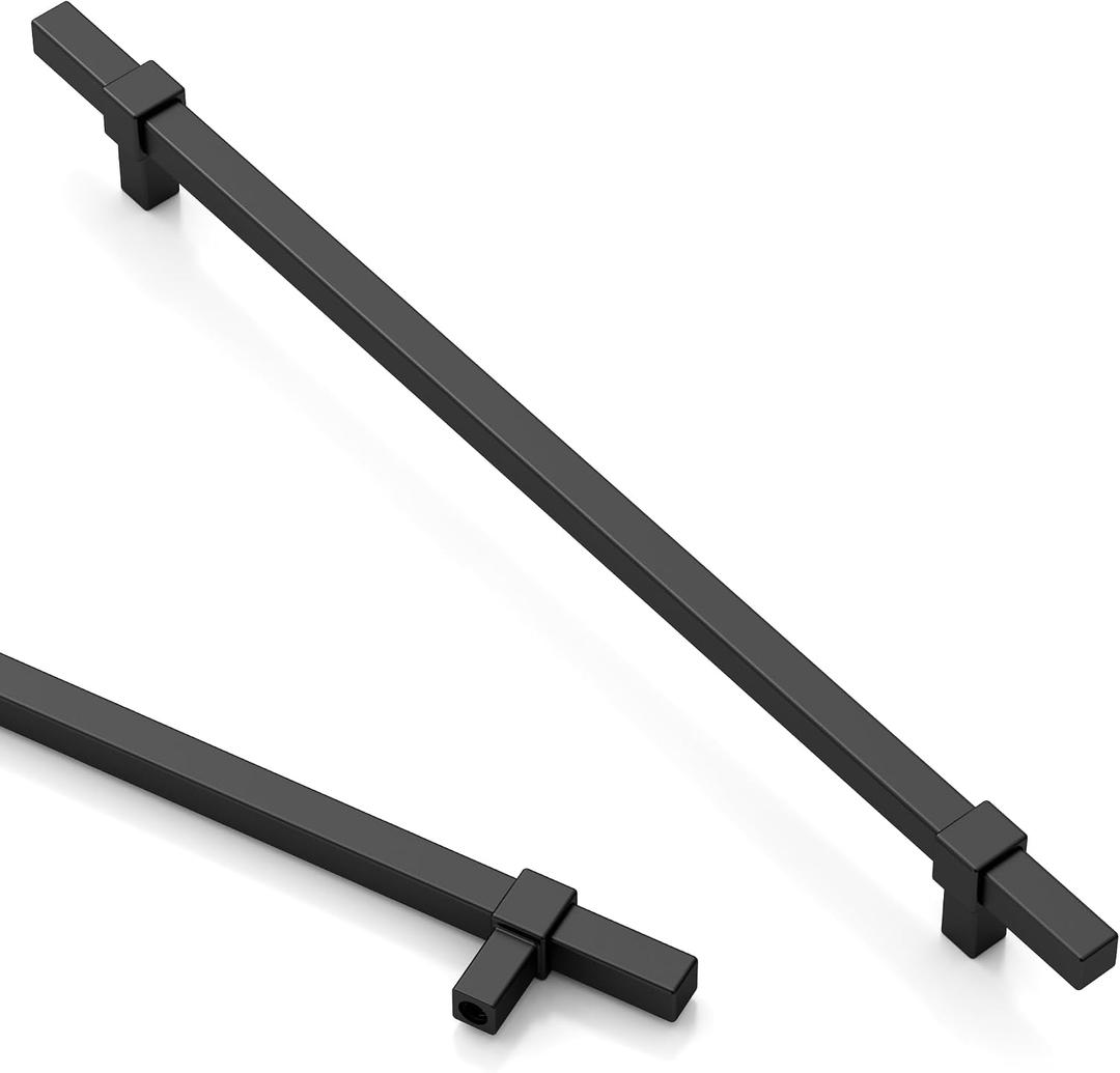 Asidrama 10 Pack 10 inch Matte Black Kitchen Cabinet Handles | Heavy-Duty Solid Zinc, Square, 2 Screw Sizes, 10" Hole Center(254mm), Cupboards, Drawers, Dressers, Furniture, Hardware