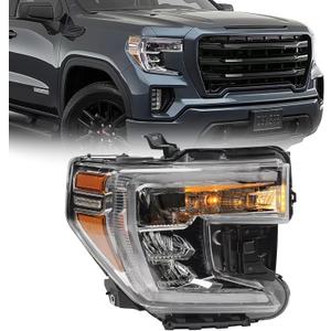 FIONE - For GMC Sierra 1500 Headlight Assembly 2019 2020 2021 Replacement LED Type with halogen turn signal light Chrome Interior Headlamps (Passenger) 84772474 GM2503495