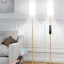 Set of 2 Dimmable Floor Lamps for Living Room with 2 Remotes and Foot Switch, 64.4Modern Standing Lamp, Corner Lamp for Bedroom, Bulb Included, 3000K-6500K, White and Gold DCW06LDP205W1