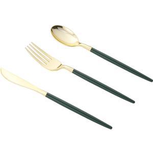 Goodluck 90 PCS Green Gold Plastic Silverware Set for 30 Guests,30 Knives, 30 Forks and30 Spoons, Food-grade material free of BPA, Gold Plastic Cutlery Ideal for Weddings, Birthdays, Graduation