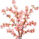 Sunm Boutique Silk Cherry Blossom Branches, Artificial Cherry Blossom Tree Stems Faux Cherry Flowers Vase Arrangements for Wedding Home Decor, Pink Cherry Blossom, Set of 3