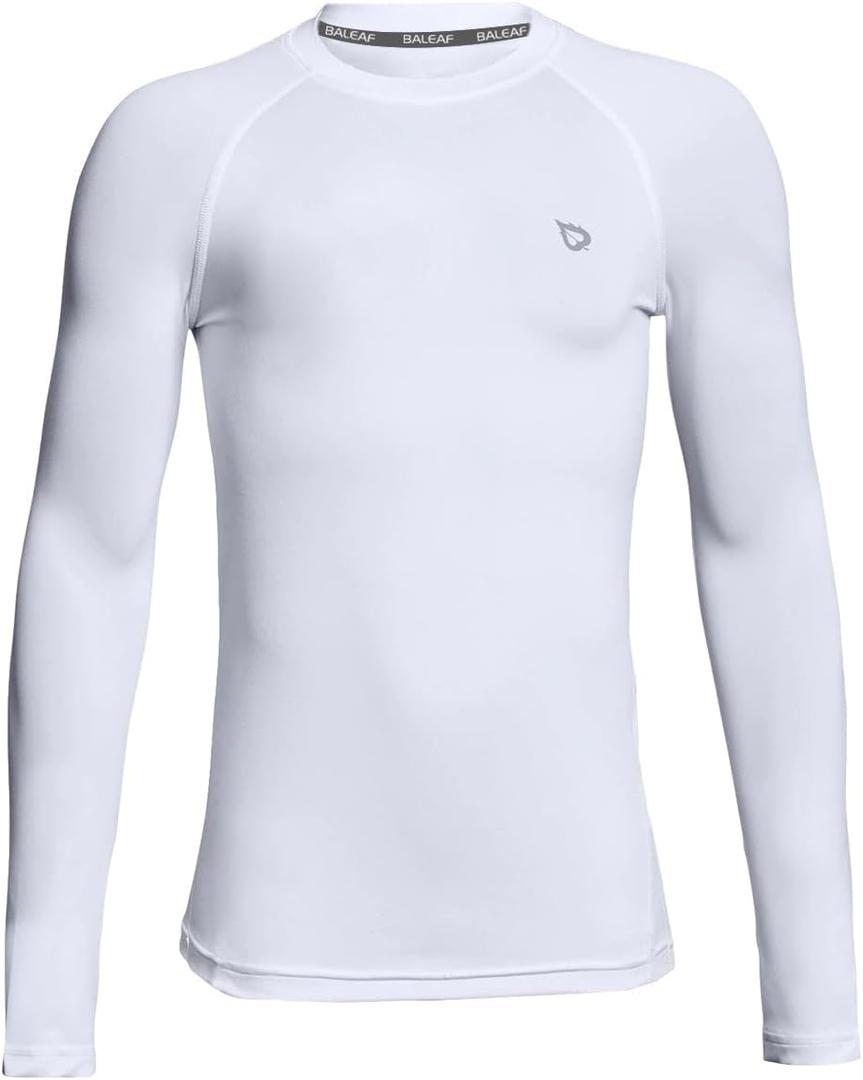 baleaf Boys Compression Shirt Long Sleeve Youth Undershirts Kids Football Baseball Baselayer Cold Gear Quick Dry (White, S)