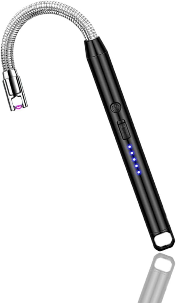 Multi-Function Arc Lighter, USB Rechargeable, Windproof & Safety-Enhanced, Black Metal Alloy Steel