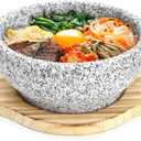 Dolsot Bibimbap Bowl, 27 Oz Korean Stone Bowls Cooking Pot with Wood Tray, Granite Stone Bowl Sizzling Hot Pot for Korean Restaurants, Soup, Rice, Stew
