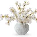 mizii 3Pcs Artificial White Cherry Blossom Branches 40" Fake Silk Cherry Blossoms Flowers with Long Stem for Wedding Decorations Table Centerpieces Vase Arrangement Home Decor (White)
