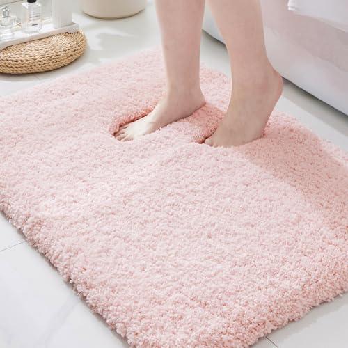 ILANGO Pink Bathroom Rugs 24" × 17" Small Non Slip & Super Absorbent Extra Thick Soft, Washable Bath Mat for Floor, Non Shedding Microfiber Plush Shaggy Bath Rug with Rubber for Bathtub Shower Sink