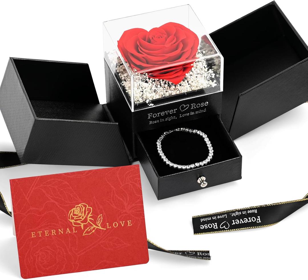 LIFELUM Mother's Gifts for Women Luxury Gifts Heart Preserved Roses in a Box with Bracelet,Gift for Mom,Real Eternal Rose Anniversary Set Gift for Her