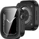 Amizee Metal Case Compatible with Apple Watch SE 3/2/1 Series 6/5/4 44mm Case with Built-in Screen Protector, Straight Edge Ultra Thin with Back Cover Protective Cover for iWatch 44mm, Black