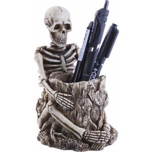 Skull Pen Holder Resin Skeleton Key Holder Makeup Brush Holder Toothbrush Holder Halloween Home Office Storage Desk Supplies Halloween Decor (Style A)