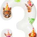 Wild Animal Birthday Candles, Wild Animal Party Decoration Supplies, Birthday Number Candles for Cake Topper (Dark Green, Number 3)