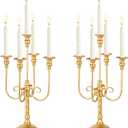 19.7in Gold Candelabra Centerpieces for Tables, 2Pcs Metal Tall Candle Holder for Taper Candles, 5 Arm Candlestick Holder for Wedding Centerpiece Decor Party Event Reception Decoration