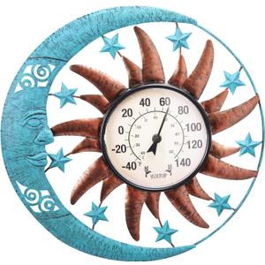 MUMTOP 12.5 Inch Sun Moon Indoor Outdoor Thermometer, Large Number Decorative Wall Mounted Thermometer for Patio, Yard, Garden