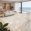 Art&Tuft Washable Rugs 5x7, Anti-Slip Backing Abstract 5x7 Area Rug, Stain Resistant Rugs for Living Room, Foldable Machine Washable Area Rug (5'x7', Beige)