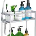 Meangood Shower Caddy, Silver Hanging Shower Caddy Organizer 10.4" x 4.5" x 22.04" Over Shower Head Big Capacity for Shampoo, Conditioner with Hooks for Razor/Sponge