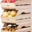 Wood Potato Onion Storage Bins - Wooden Stackable Produce Basket - Fruit Vegetable Storage for Kitchen Pantry Organization, Set 3 Pieces