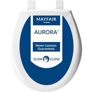 Mayfair Aurora Slow Close Toilet Seat, Easy Clean Hinges and Adjustable Perfect Fit Plastic Seat, Round, White
