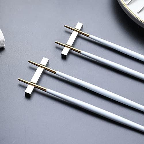 Glam Field Metal Chopsticks,5 Pairs 304 Stainless Steel Japanese Pointed Sushi Tableware Non Slip Chopsticks Gift… (Five white gold heads)